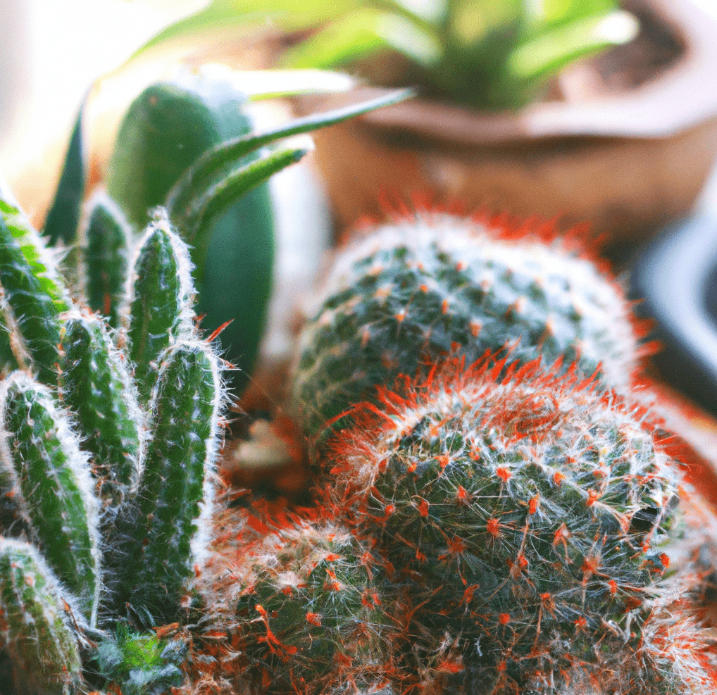 Close up shot of different sizes cactus plants in a-pot