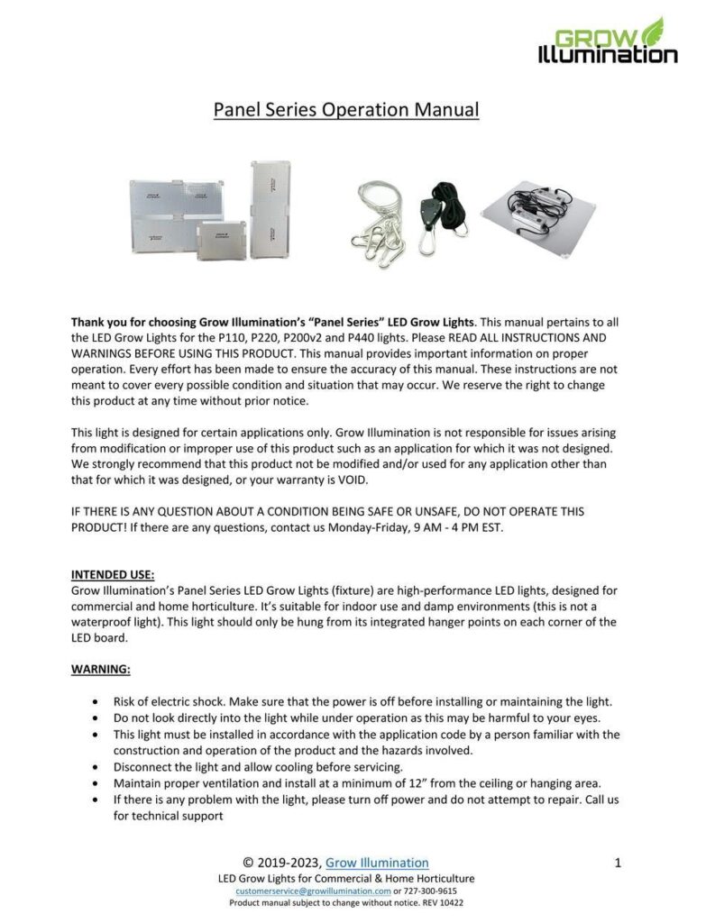 GROW ILLUMINATION PANEL SERIES OPERATION MANUAL Pdf Download ...